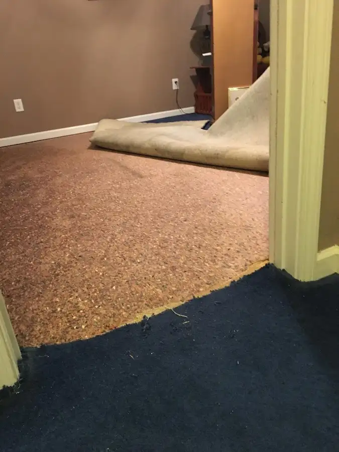 Carpet pad removal revealing water damage during Drying & Dehumidification in Coachella
